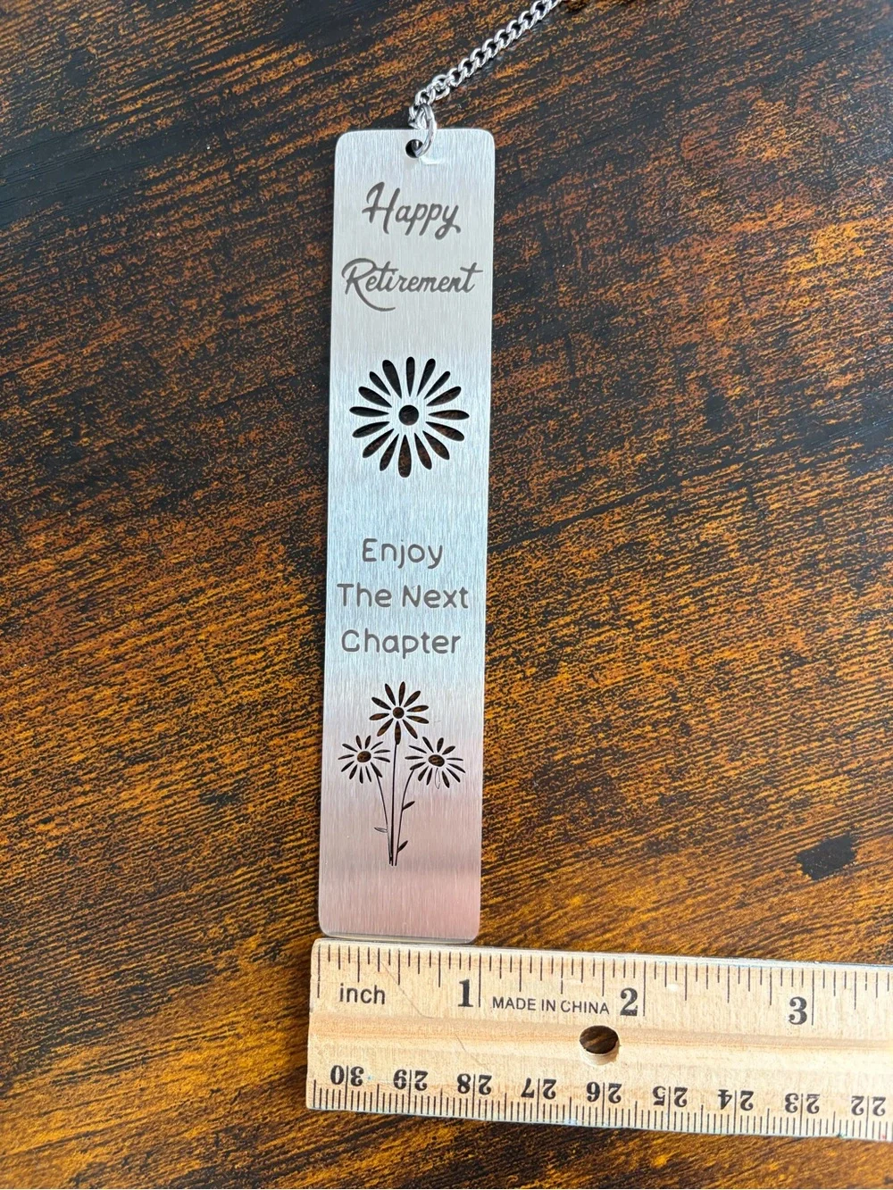Silver Retirement Bookmark with Yellow Flower Charm